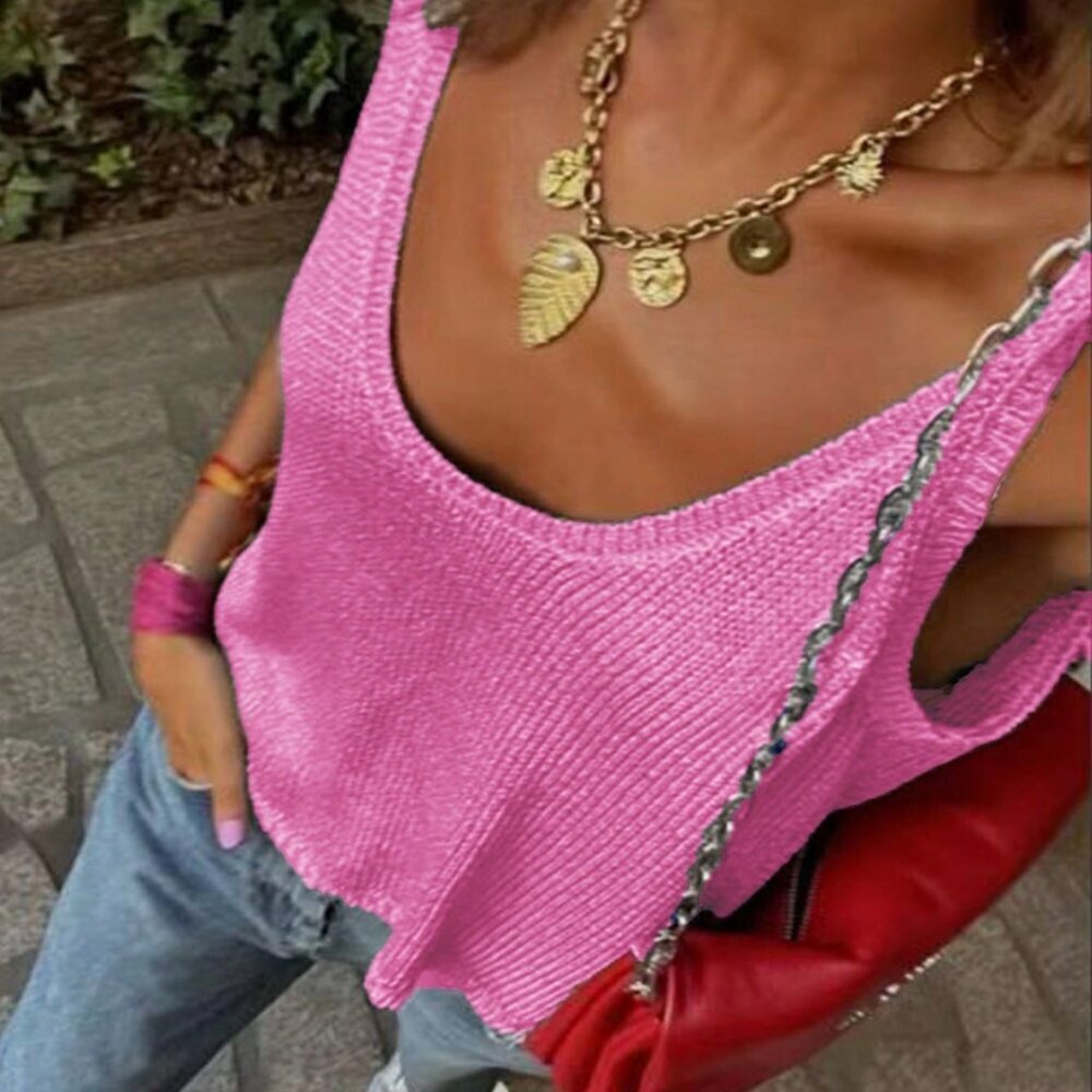 Hot Pink Casual Women's Street Style Cute Shiny Camisole Tank Top